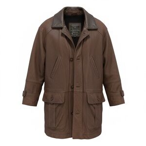 Vintage Men's Cortefiel Brown Field Leather Coat Wool Lined